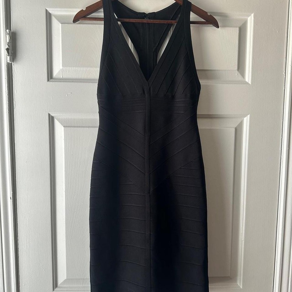 Herve Leger Black V-Neck Racerback Iconic Bandage Mini Dress Medium